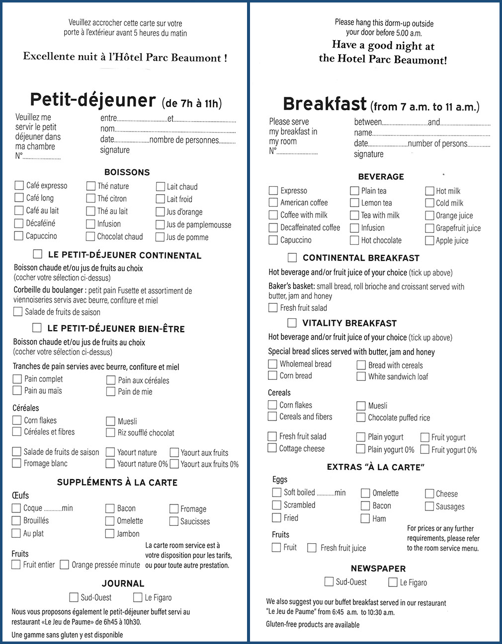 Exemple d’accroche-porte pour le petit-déjeuner